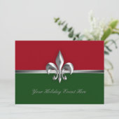 Green Red Fleur de Lis Holiday Event Kaart (Staand voorkant)