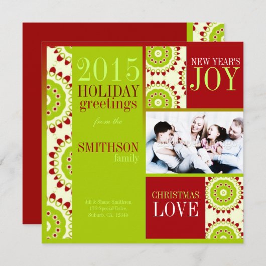 Green Red Fruity Vakantie 3-fotokaart Feestdagenkaart (Voorkant / Achterkant)