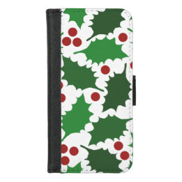 Green & Red Holly Berry Holiday Wallet iPhone 5 Portefeuille Hoesjes