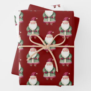 Green Red Merry Christmas Santa Inpakpapier Vel