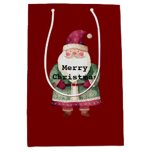 Green Red Merry Christmas Santa Medium Cadeauzakje