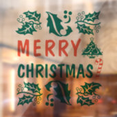 Green Red Merry kerst Holly Raamsticker (Vel 2)