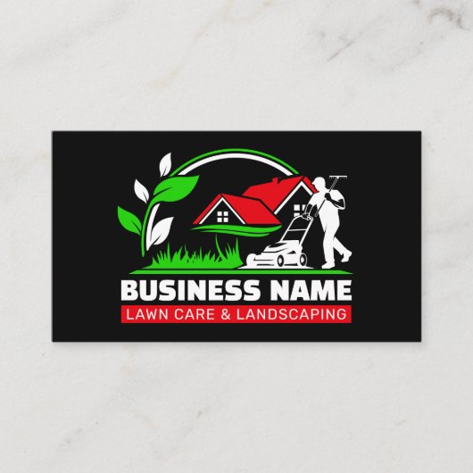 Green Red Modern Lawn Care Landscaping Visitekaartje (Voorkant)