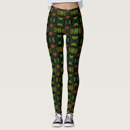 Green & Red PatternedFloral Mosaic Women's Legging (Voorkant)