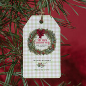 Green Red Plaid Rustieke Boerderij Kerstkrans Cadeaulabel