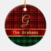 Green Red Pset en Ribbon met naam en Initiaal Keramisch Ornament (Achterkant)