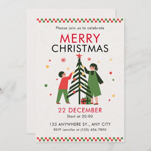 Green Red Simple Joyeux Noël Invitation (Devant / Derrière)