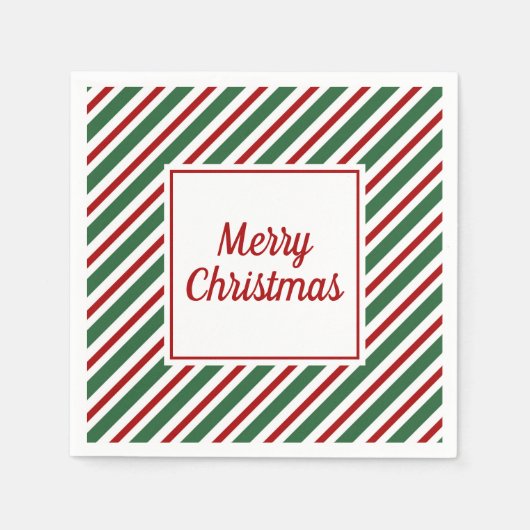 Green Red Stripes Pattern Merry Kerstmis Napkins Servet (Voorkant)