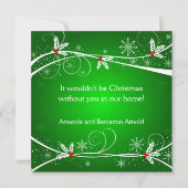 Green Red White Holly Invitation de vacances (Devant)