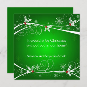 Green Red White Holly Invitation de vacances