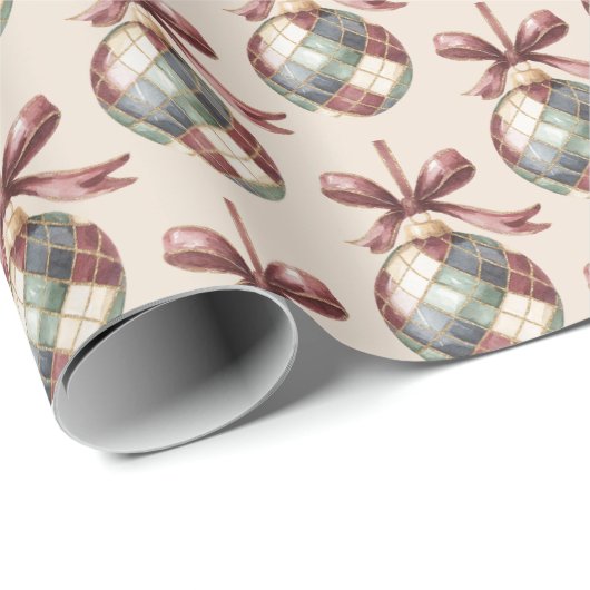 Green Red White Ornaments with Bows Christmas Cadeaupapier (Rol Hoek)