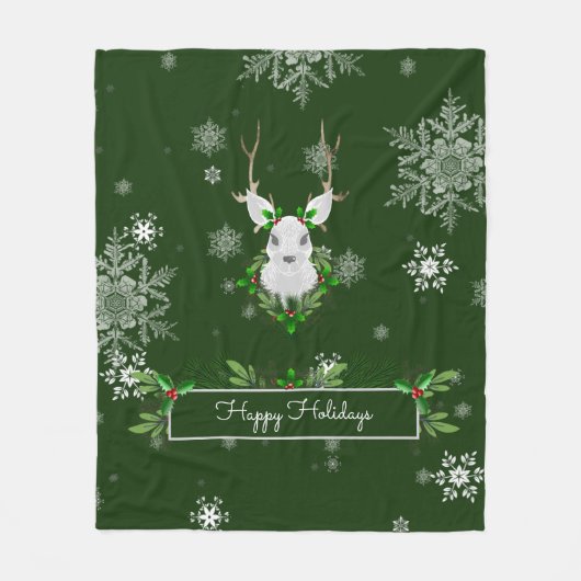 Green Reindeer Fleece Blanket (Voorkant)