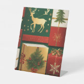 Green Reindeer Ugly Christmas Sweater Pattern –... Reclamebord Met Voetstuk (Voorkant)