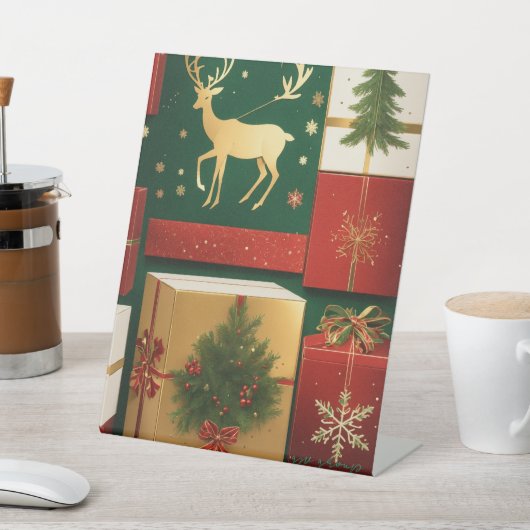 Green Reindeer Ugly Christmas Sweater Pattern –... Reclamebord Met Voetstuk (Insitu)