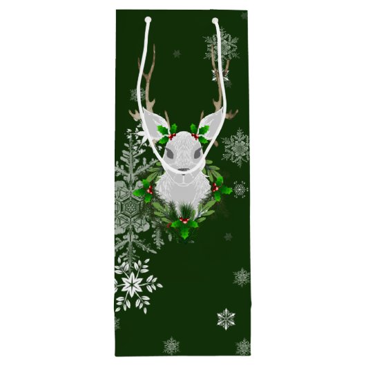 Green Reindeine Gift Bag Wijn Cadeautas (Achterkant)