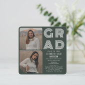 Green Reto Photo Graduation Party Invitation (Debout devant)