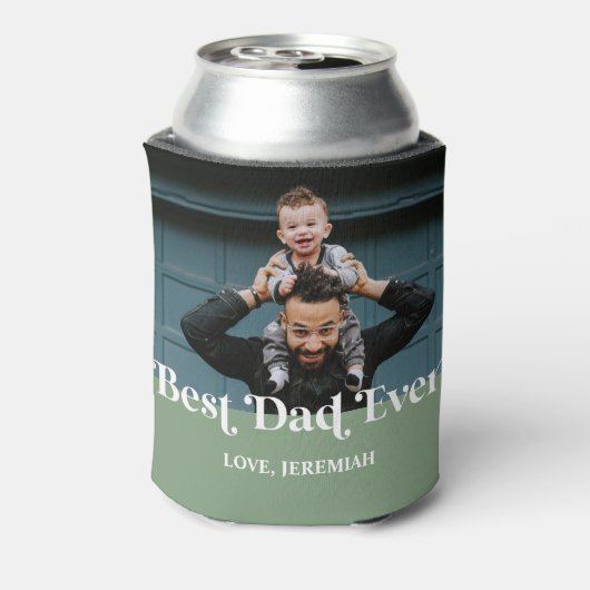 Green Retro Best Dad ever Custom Afbeelding Blikjeskoeler (Blikje Achterkant)