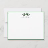 Green Retro Car Nursery Note Card Aankondiging (Voorkant)