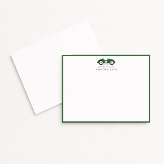 Green Retro Car Nursery Note Card Aankondiging