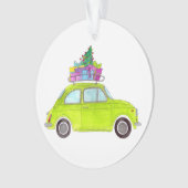 Green Retro Fiat 500 avec Aquarelle Cadeaux (devant)