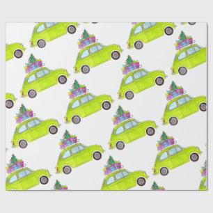 Green Retro Fiat 500 kerstcadeautjes Waterverf Cadeaupapier