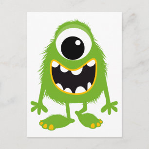 Green Retro Schattige Monster Briefkaart