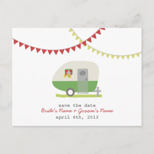 Green Retro Trailer Wedding Save The Date Briefkaa Aankondigingskaart