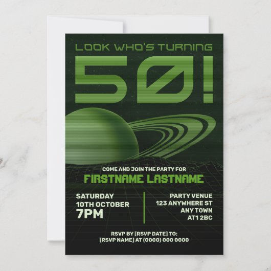 Green Retrowave 50th Birthday Party Invitation (Devant)