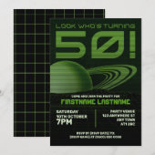 Green Retrowave 50th Birthday Party Invitation (Devant / Derrière)