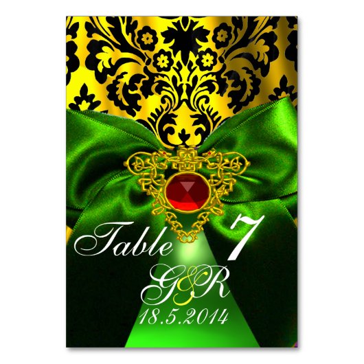 GREEN RIBBON GOLD CELTIC HEART DAMASK MONOGRAM KAART (Voorkant)