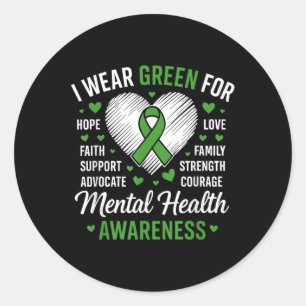 Green Ribbon Mental Health Awareness Month Support Ronde Sticker