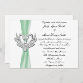 Green Ribbon Silver Swans Invitation (Devant / Derrière)