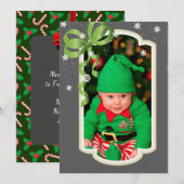 Green Ribbon, Two Sided Foto Kerstmis Kaart (Voorkant / Achterkant)