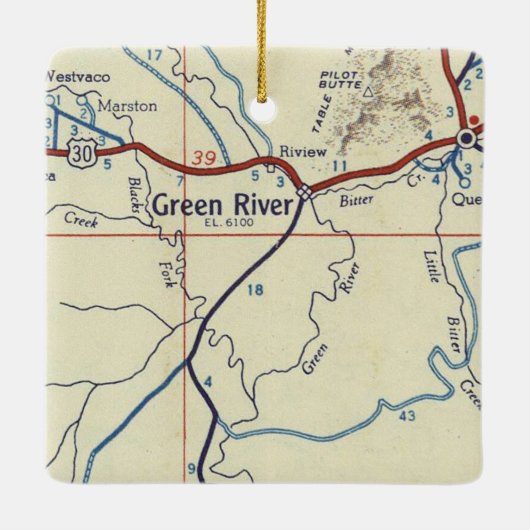 Green River WY  Map Keramisch Ornament (Achterkant)