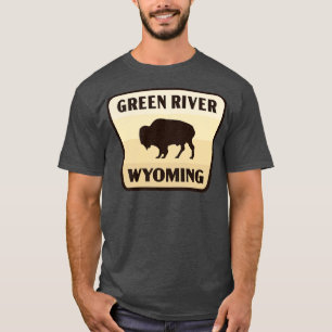 Green River Wyoming Retro Buffalo Badge Tan T-shirt