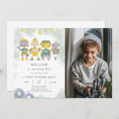 Green Robot Invitation Anniversaire Avec Photo (Devant / Derrière)