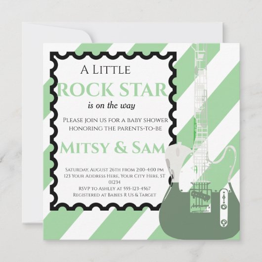 Green Rock Star Rock a Bye Baby shower Invitation (Devant)