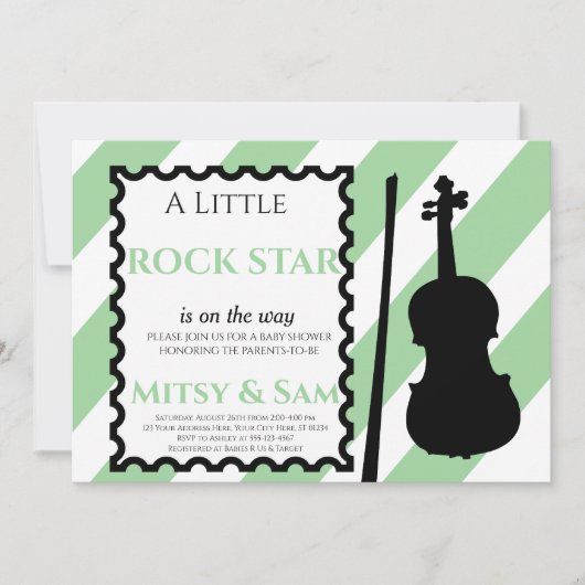 Green Rock Star Rock a Bye Baby shower Invitation (Devant)