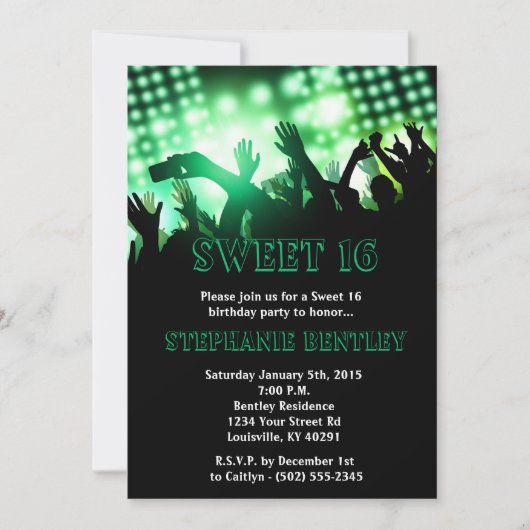 Green Rock Star Sweet 16 Anniversaire Invitation (Devant)