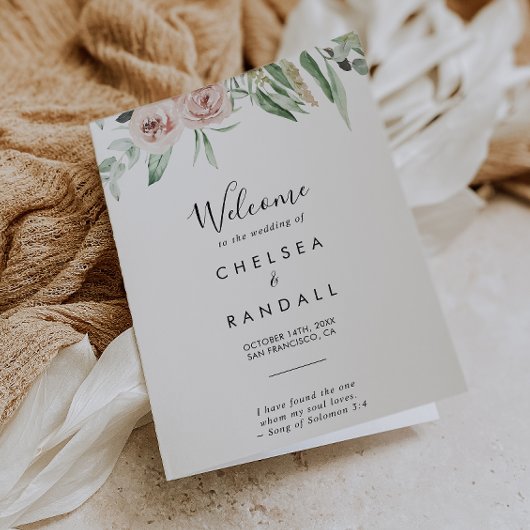 Green Rose Blush Floral Programme de mariage plié