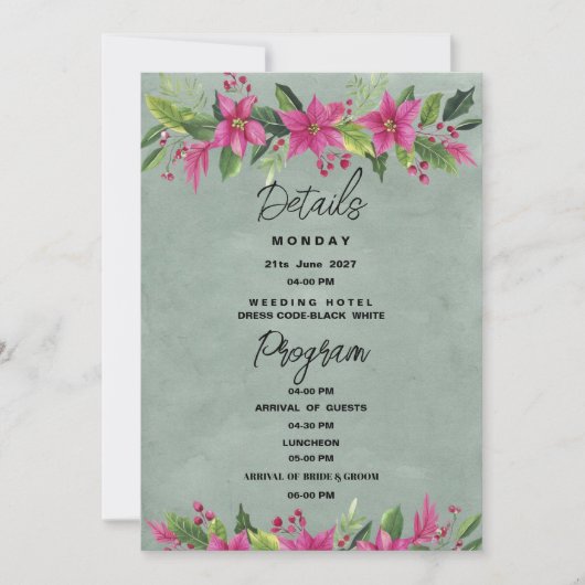 Green rose hiver floral Noël Détails Programme (Devant)