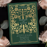 Green Royal Médiéval Gold Sword Faire-part de mari<br><div class="desc">Donnez le ton à votre mariage d'imaginaire médiéval avec un design audacieux d'invitation : une épée d'or grandiose entourée de fleurs contre un arrière - plan vert. Parfait pour les couples rêvant d'une fête épique et romantique. Faites légendaire votre histoire d'amour dès le premier regard ! REMARQUE : l'or présenté...</div>