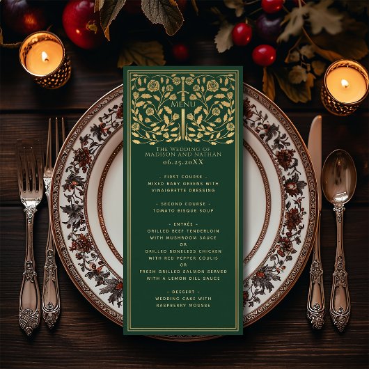 Green Royal Médieval Mariage Flat Menu