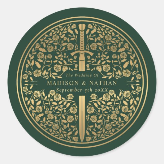 Green Royal Medieval Sword Wedding Ronde Sticker (Voorkant)