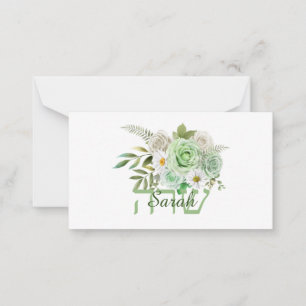 Green Rozen and Daisies Name in English and Hebrew Notitiekaartje