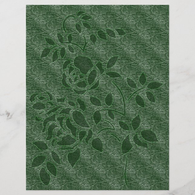 Green Rozen Stencil Floral Scrapbook Paper (Voorkant)