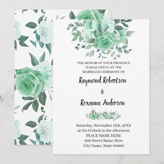 Green Rozen Wedding Country Chic Uitnodiging (Voorkant / Achterkant)