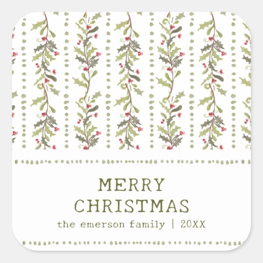 Green Rustic Botanical Christmas Stickers (Devant)