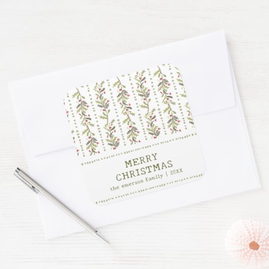 Green Rustic Botanical Christmas Stickers (Enveloppe)