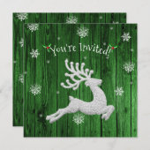 Green Rustic Christmas Reindeer Invitation (Devant / Derrière)